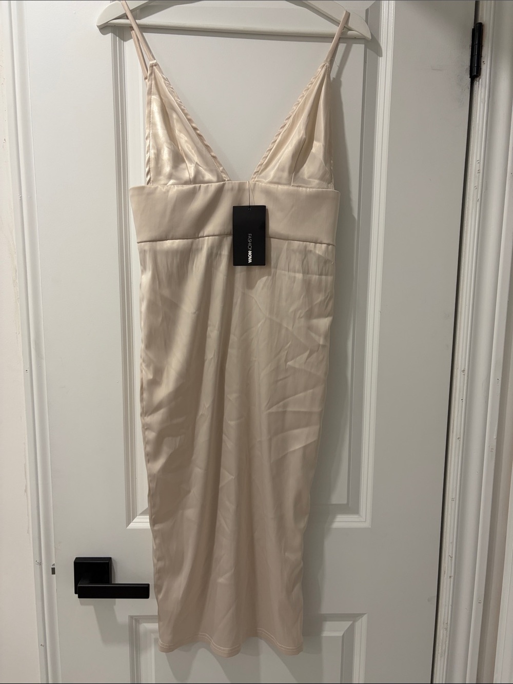 Fashion Nova Champagne Satin Slip Midi Dress